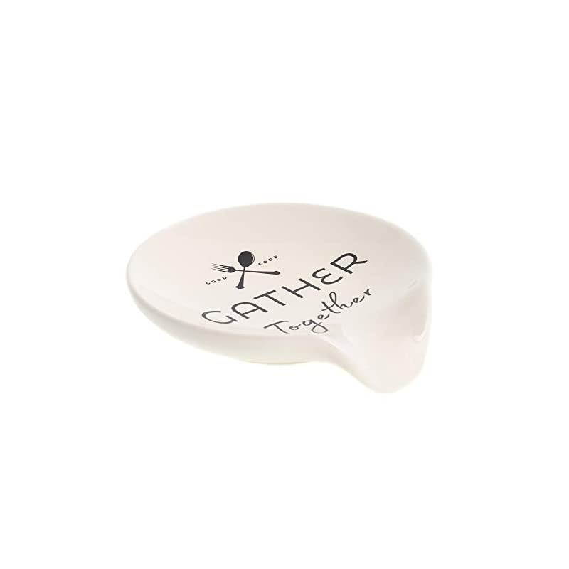 Gather Together Good Food 4.5 x 4 Glossy White Ceramic Stoneware Kitchen Spoon Rest