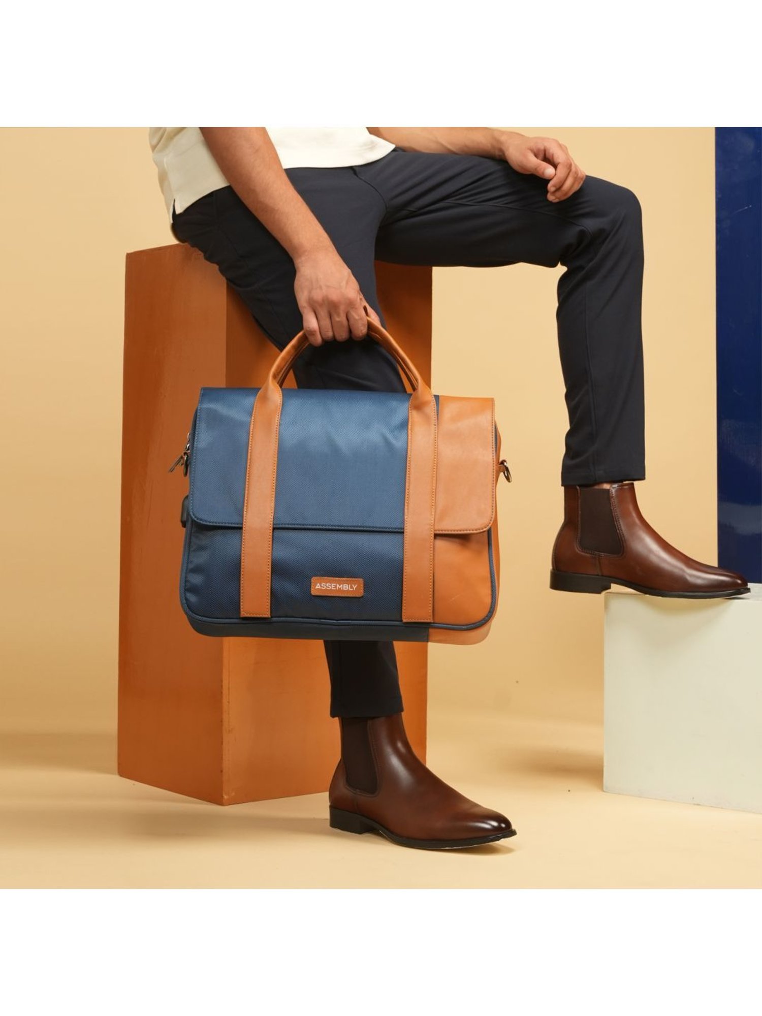 Assembly Blue Medium Laptop Messenger Bag with USB Charging Port