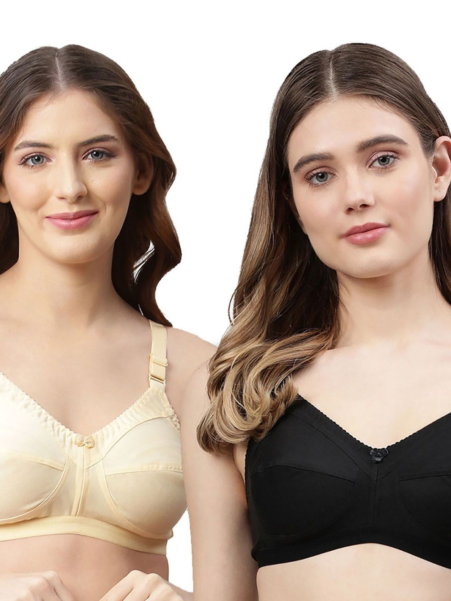 Cukoo Black & Beige Cotton Full Coverage Bra (Pack Of 2)