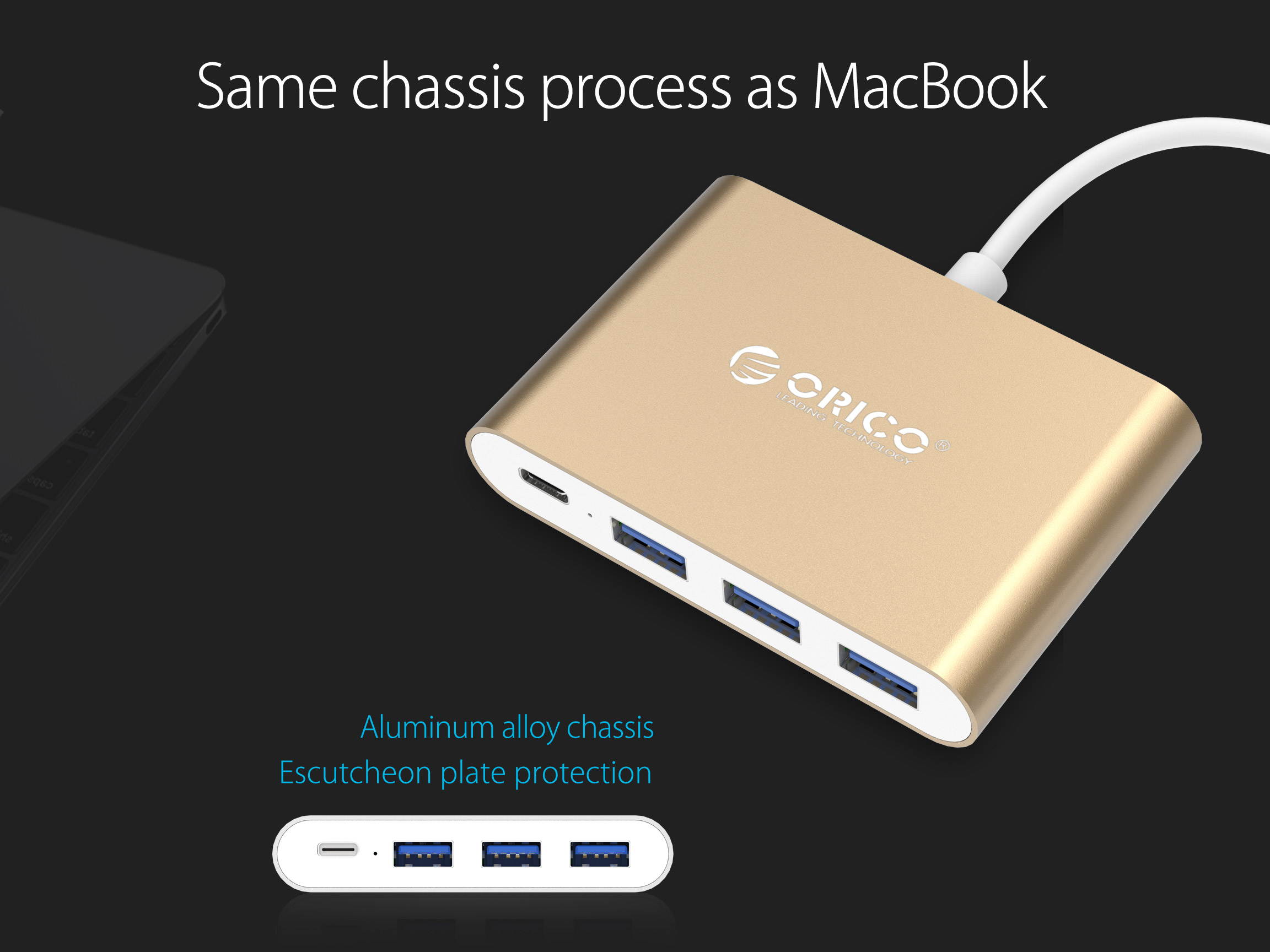 USB 3.1 Type-C HUB with 3 USB 3.0 Porst HUB USB-3.1 Converter Display Adapter Type-C PD Power Delivery Faster USB-C Charging Port with Large Projection for Network Card,Card Reader, U Disk and Mouse