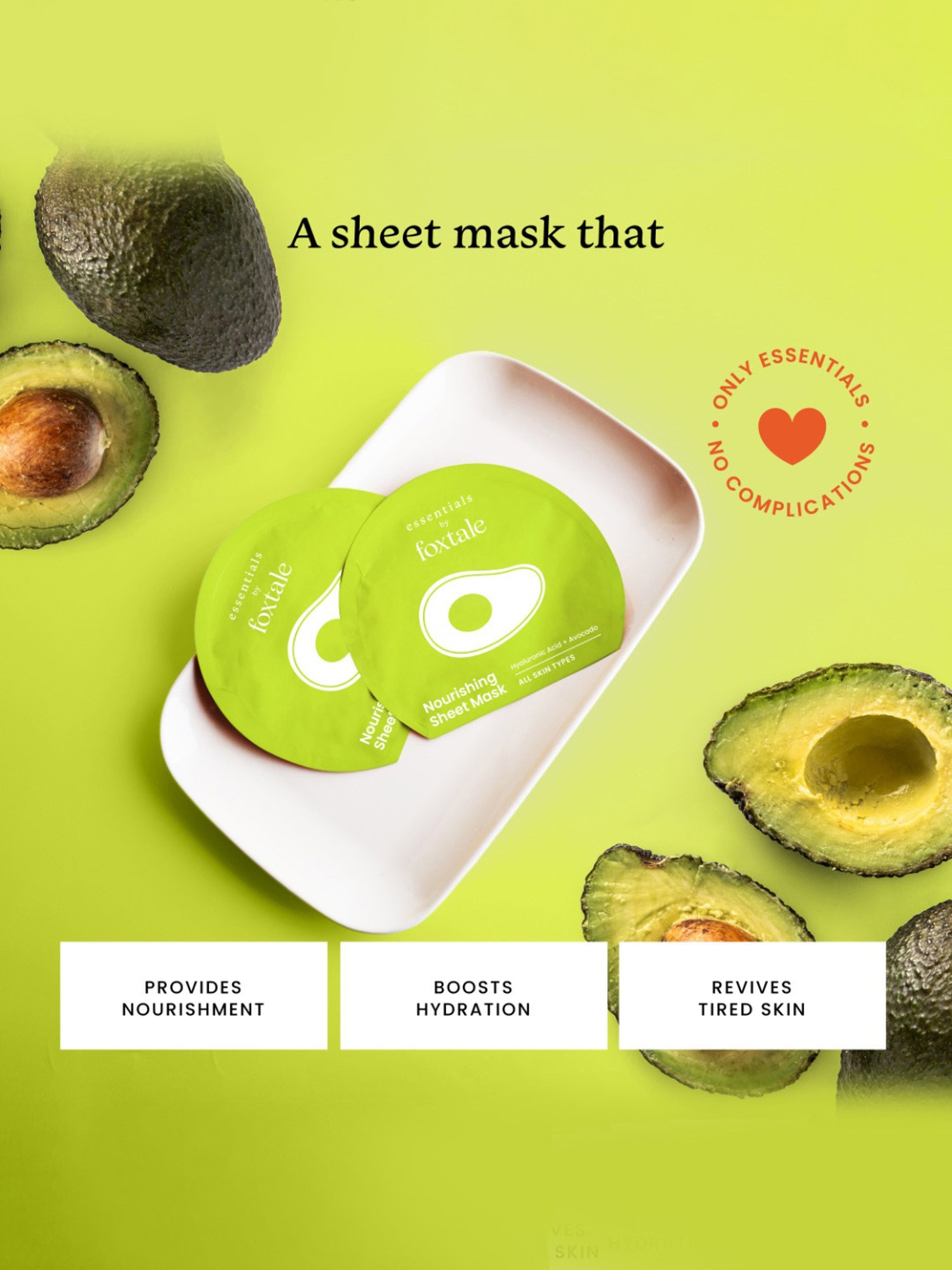 Essentials By Foxtale Hyaluronic Acid + Avocado Nourishing Sheet Mask