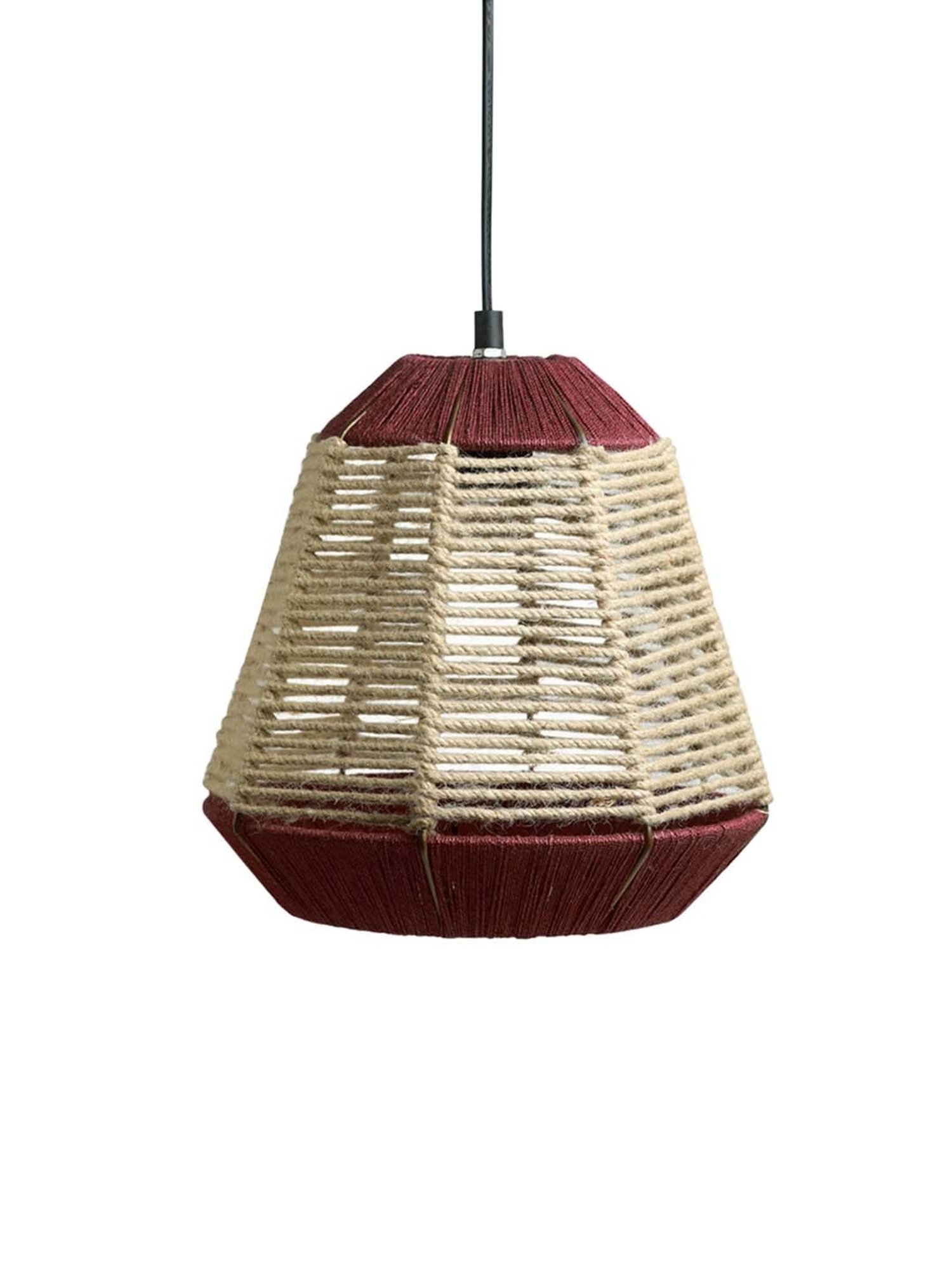 ExclusiveLane Fluorescence Maroon Jute Handwoven Hanging Pendant Lamp