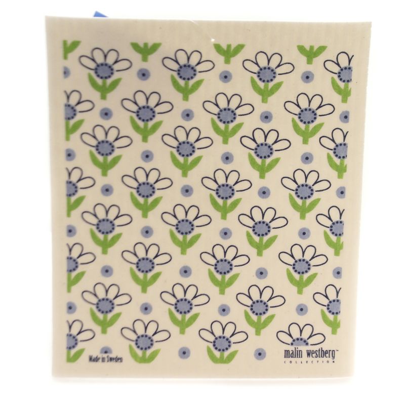 Swedish Dish Cloth 8.0" Blue Flowers Dish Cloth No Streaks  -  Dish Cloth