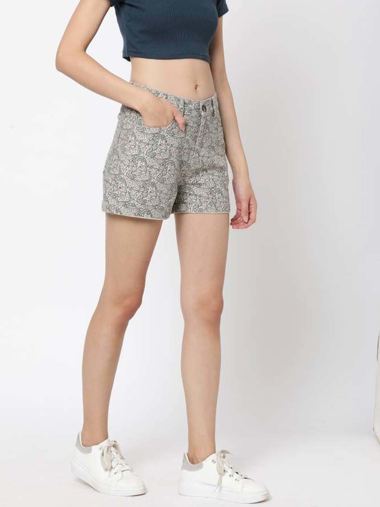 VASTRADO Beige Cotton Printed Shorts