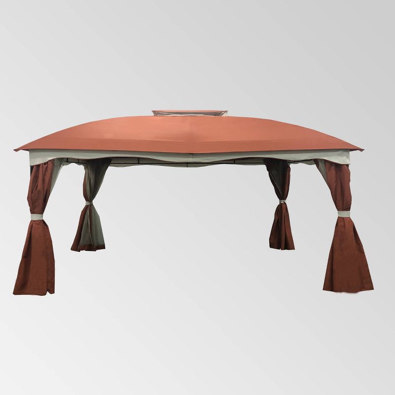 Gravina 12' by 10' Steel Gazebo - Dark Gray/Rust Orange - Christopher Knight Home