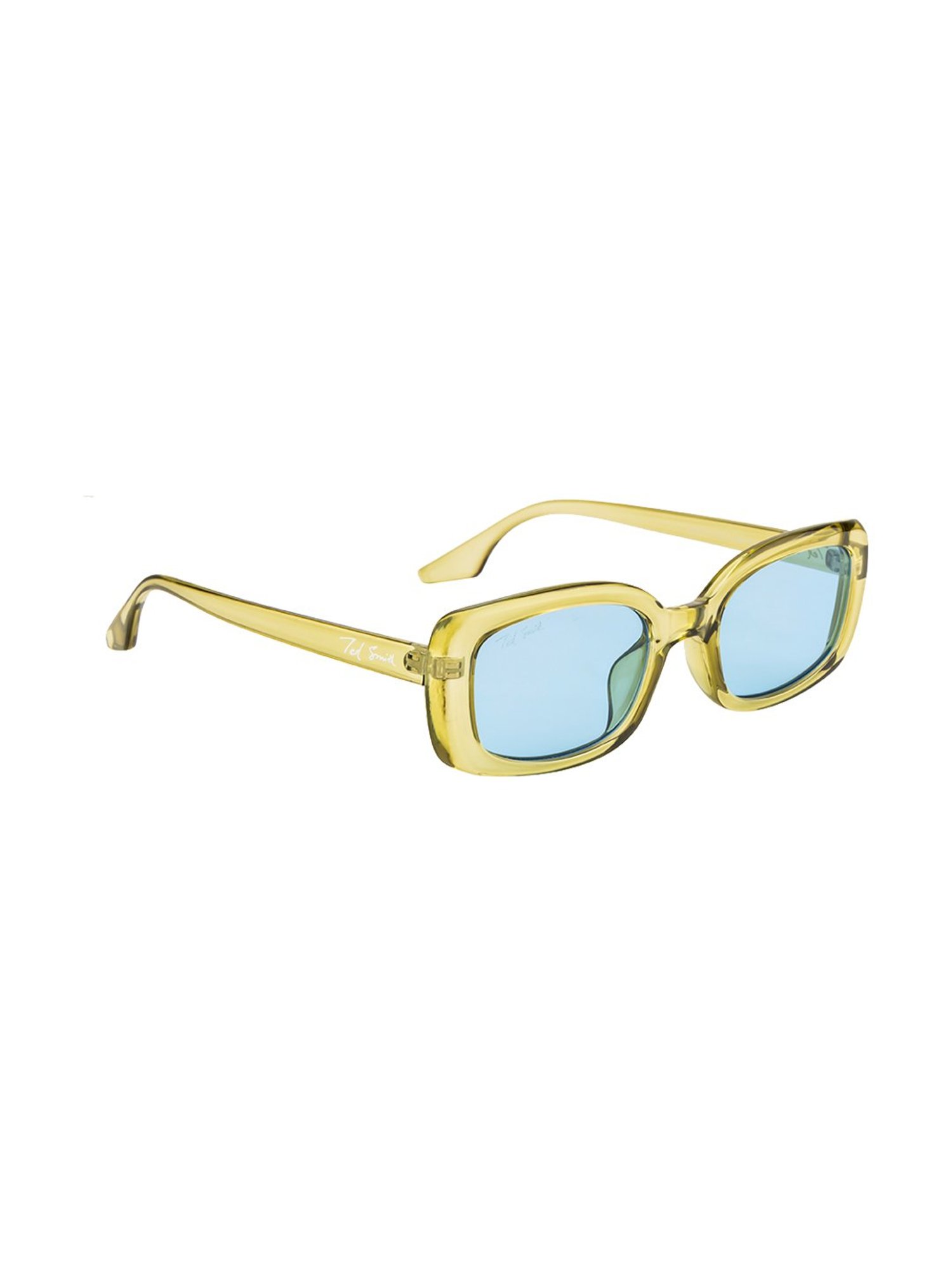 Ted Smith Blue Rectangular Unisex Sunglasses