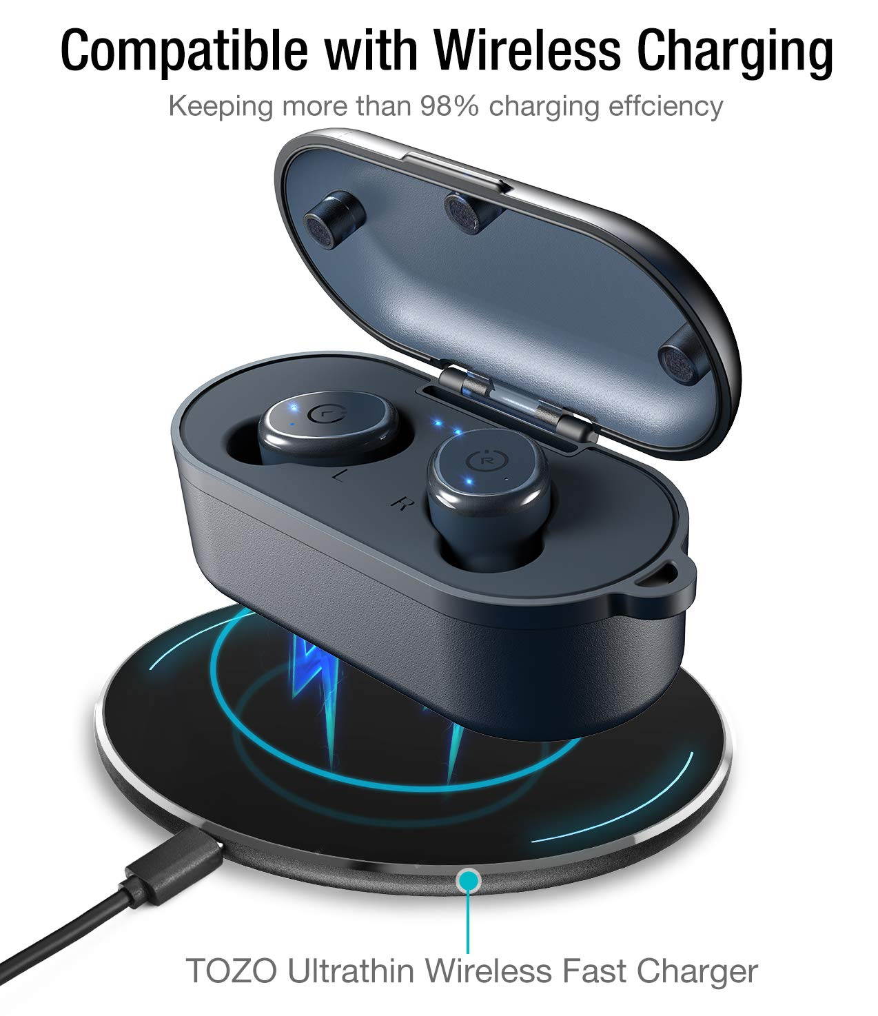 TOZO T10 Bluetooth 5.0 Wireless Earbuds with ?Wireless Charging Case Waterproof TWS Stereo Headphones in-Ear Built-in Mic Headset Premium Sound with Deep Bass for Sport