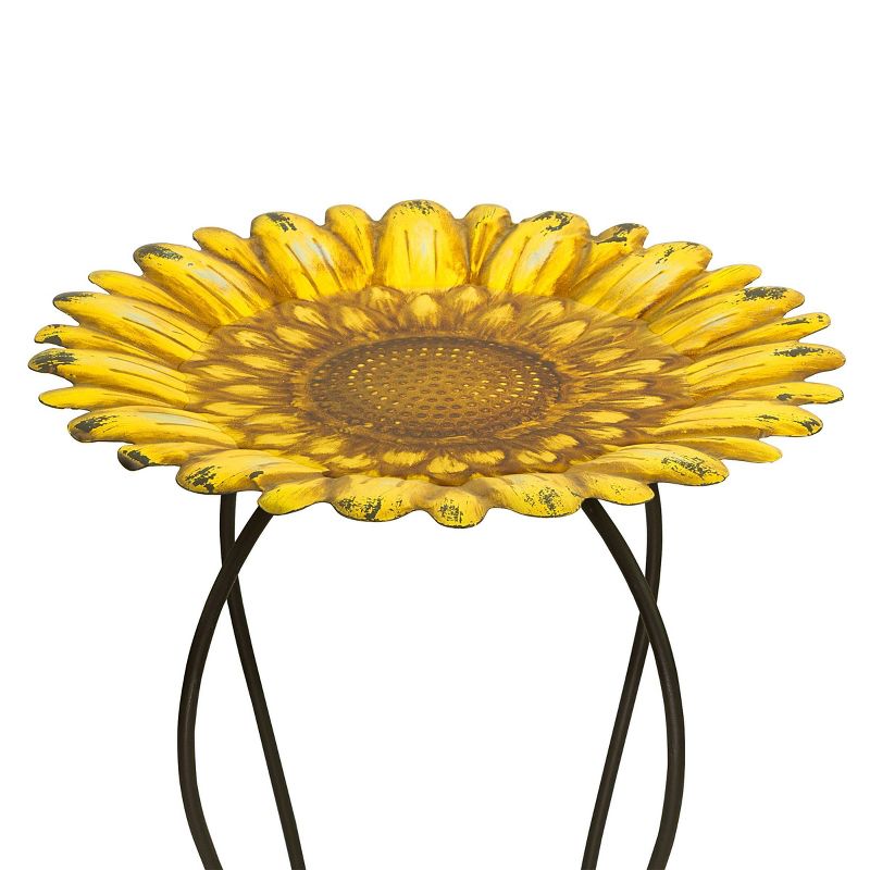 Alpine 19" Embossed Iron/Glass Sunflower Birdbath Yellow