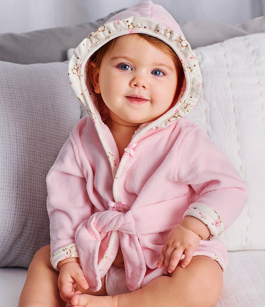 Little Me Baby Girls Newborn-9 Months Vintage Rose Hooded Bath Robe