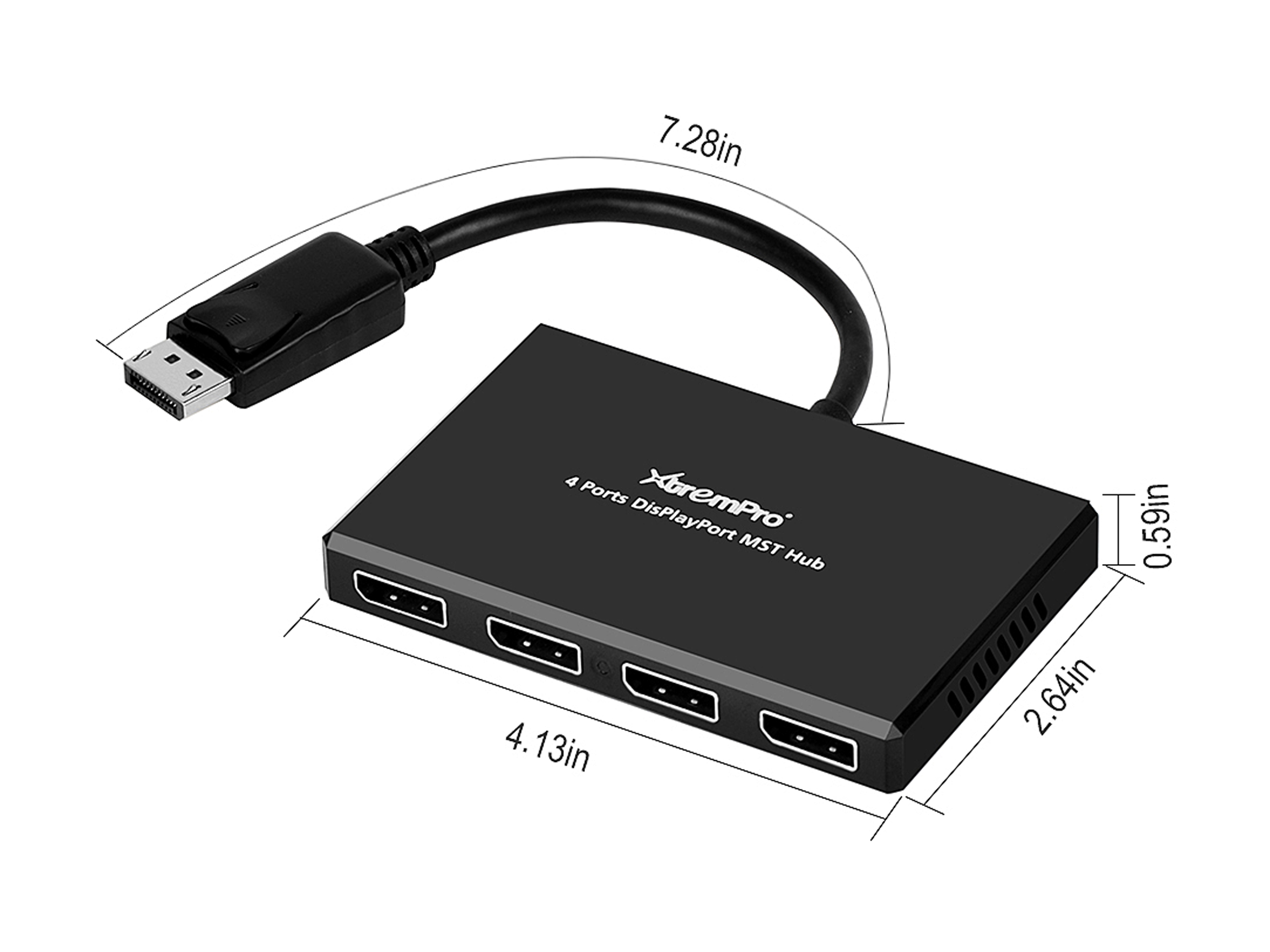 XtremPro 61071 4 Port DisplayPort 1.2 to DisplayPort Multi Stream Transport MST Hub 1x4, 1 input 4 output DisplayPort Splitter, Up to 21.6 Gbps for Windows PCs - Black