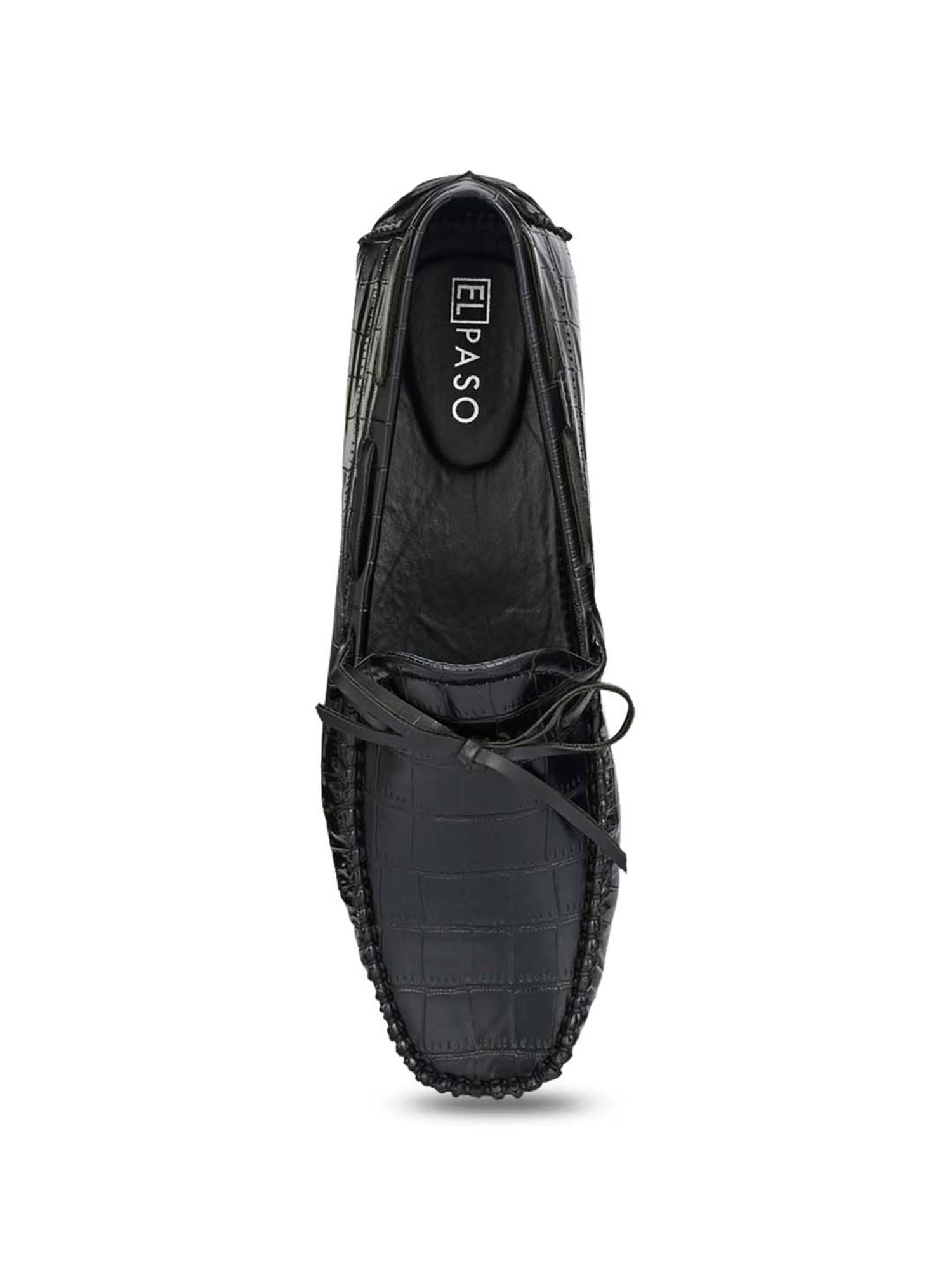 El Paso Men's Black Boat Shoes