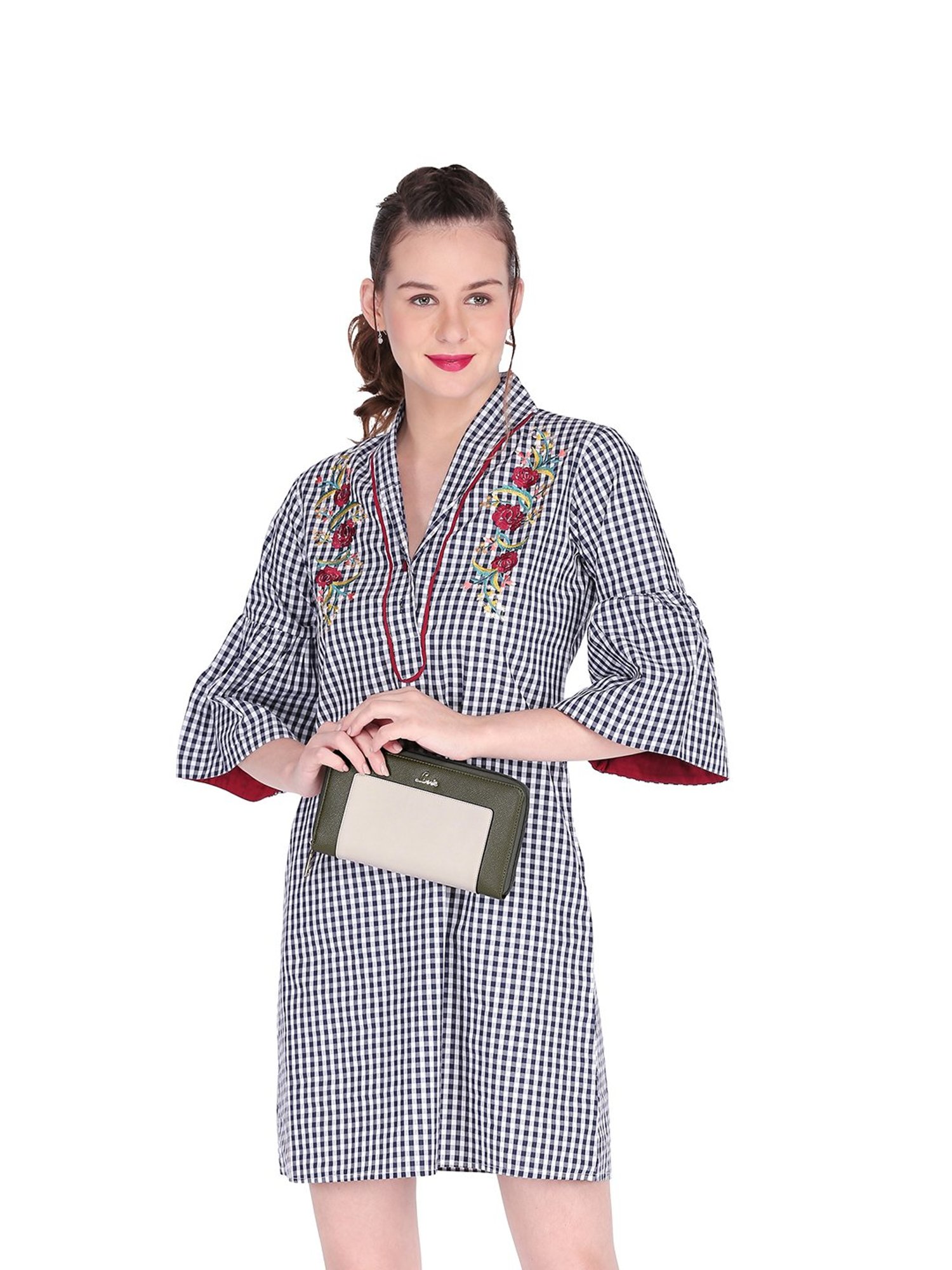 Lavie Astrid Green & Beige Zip Around Wallet for Women