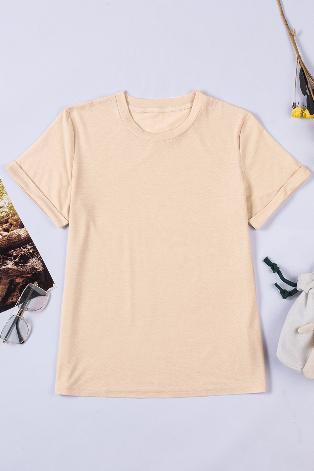 Blank T Shirt - Khaki Solid Color Crew Neck Tee Customized