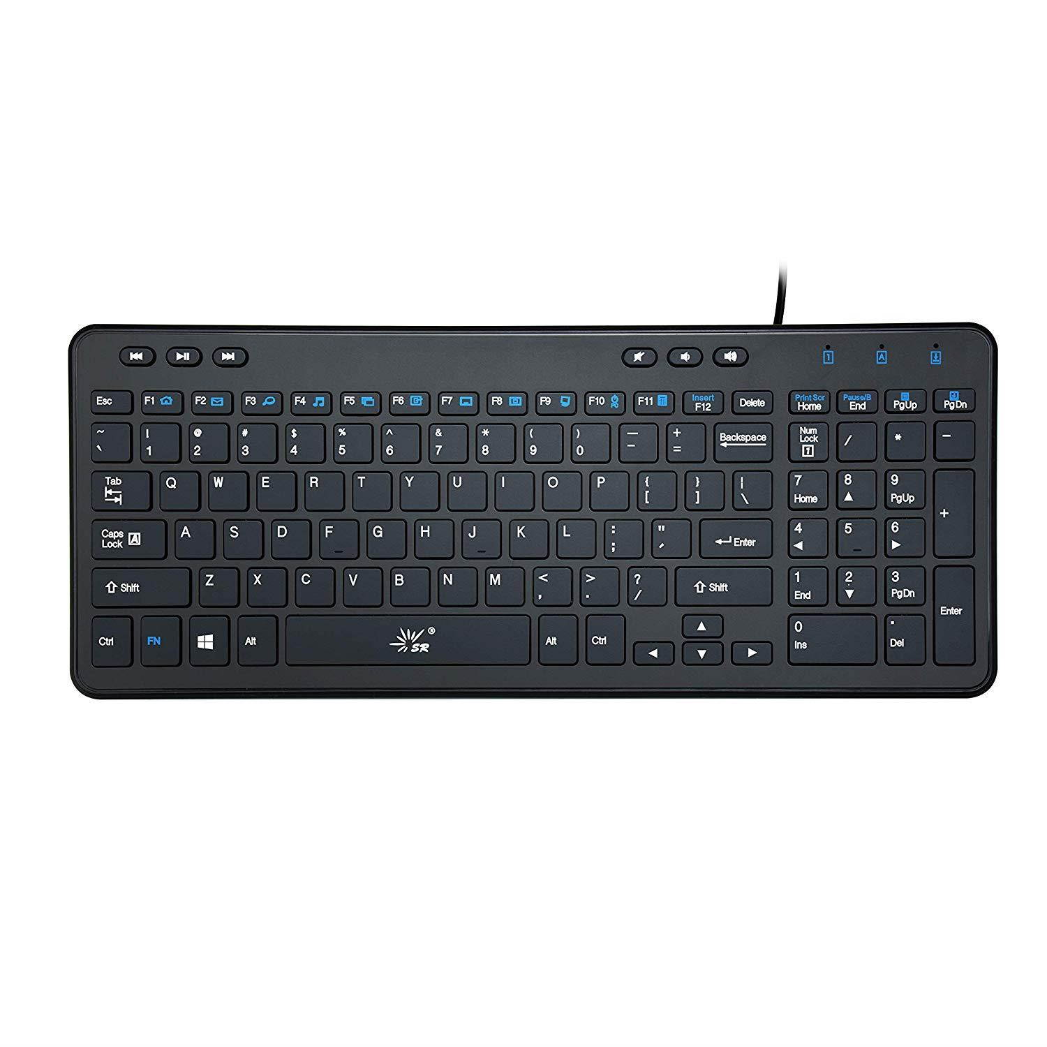 SR Keyboard Wired Thin Light 105 Keys USB Multimedia Full Size for Pc Computer Laptop