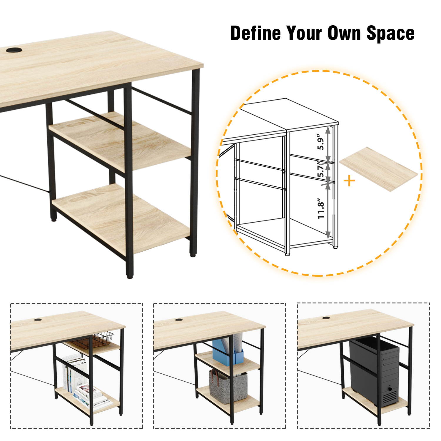 Bestier L Shaped Desk with Shelves 95.2 Inch Reversible Corner Computer Desk or 2 Person Long Table for Home Office Large Gaming Writing Storage Workstation P2 Board with 3 Cable Holes, Grey Oak