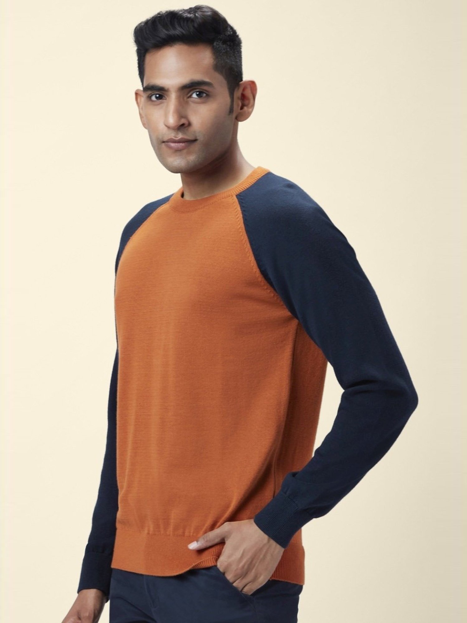 Byford By Pantaloons Orange Regular Fit Colour Block Sweaters