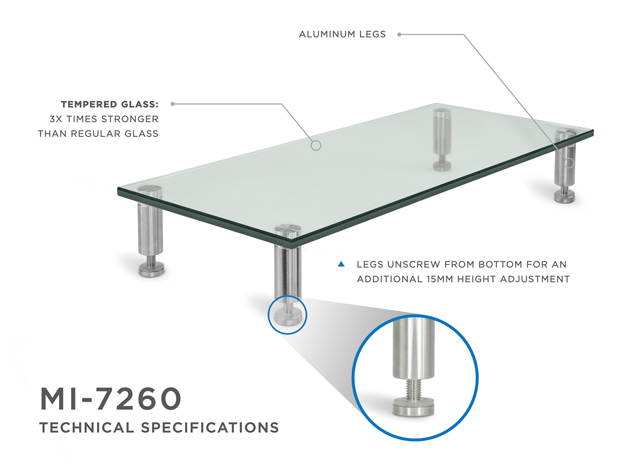 Mount-It! Glass Monitor Stand Desktop Riser | 22" X 9.5" | Fits 24-32 Inch Screens |