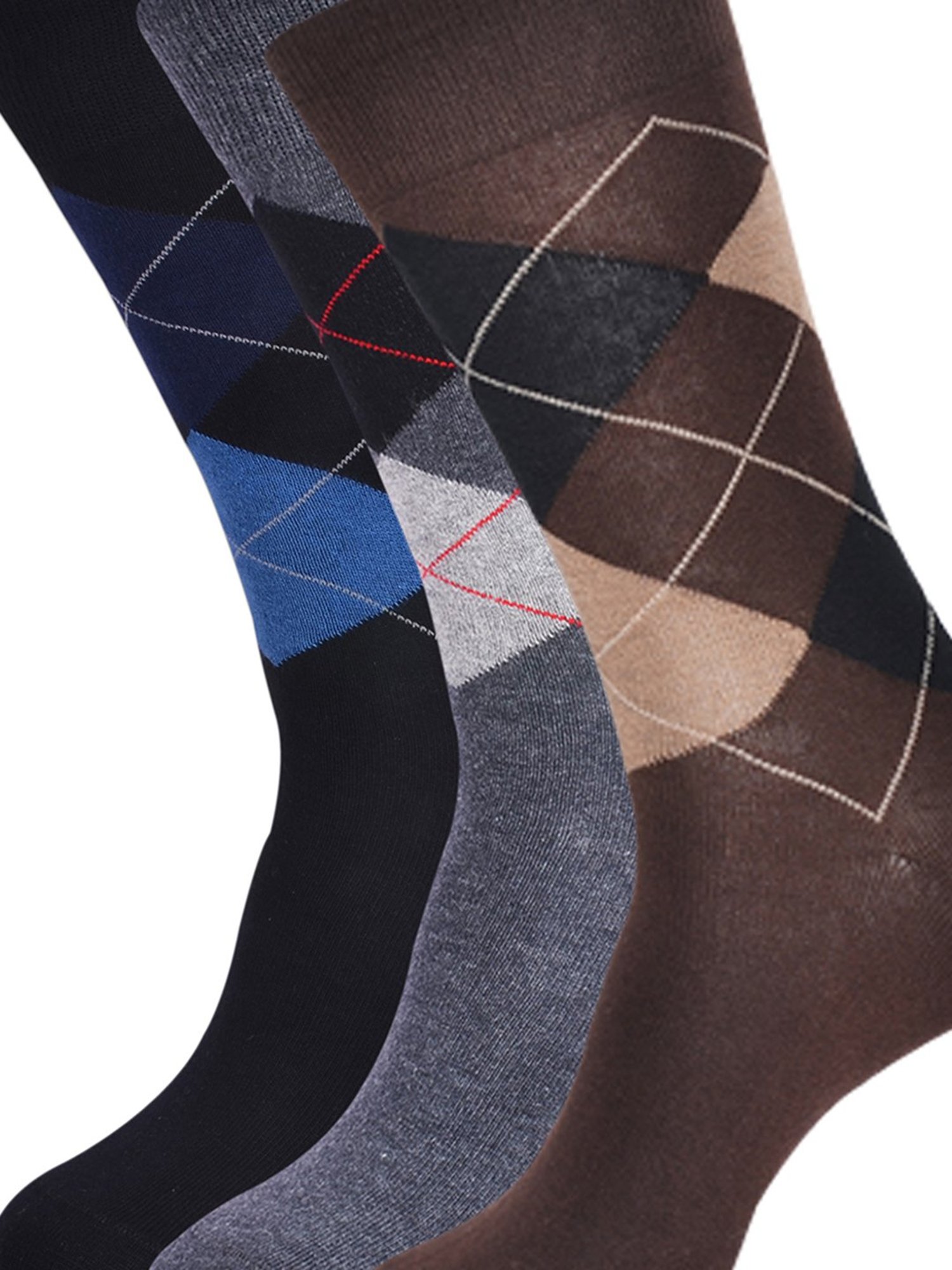 BALENZIA Classic Argyle Multicolor Printed Socks - Pack of 3