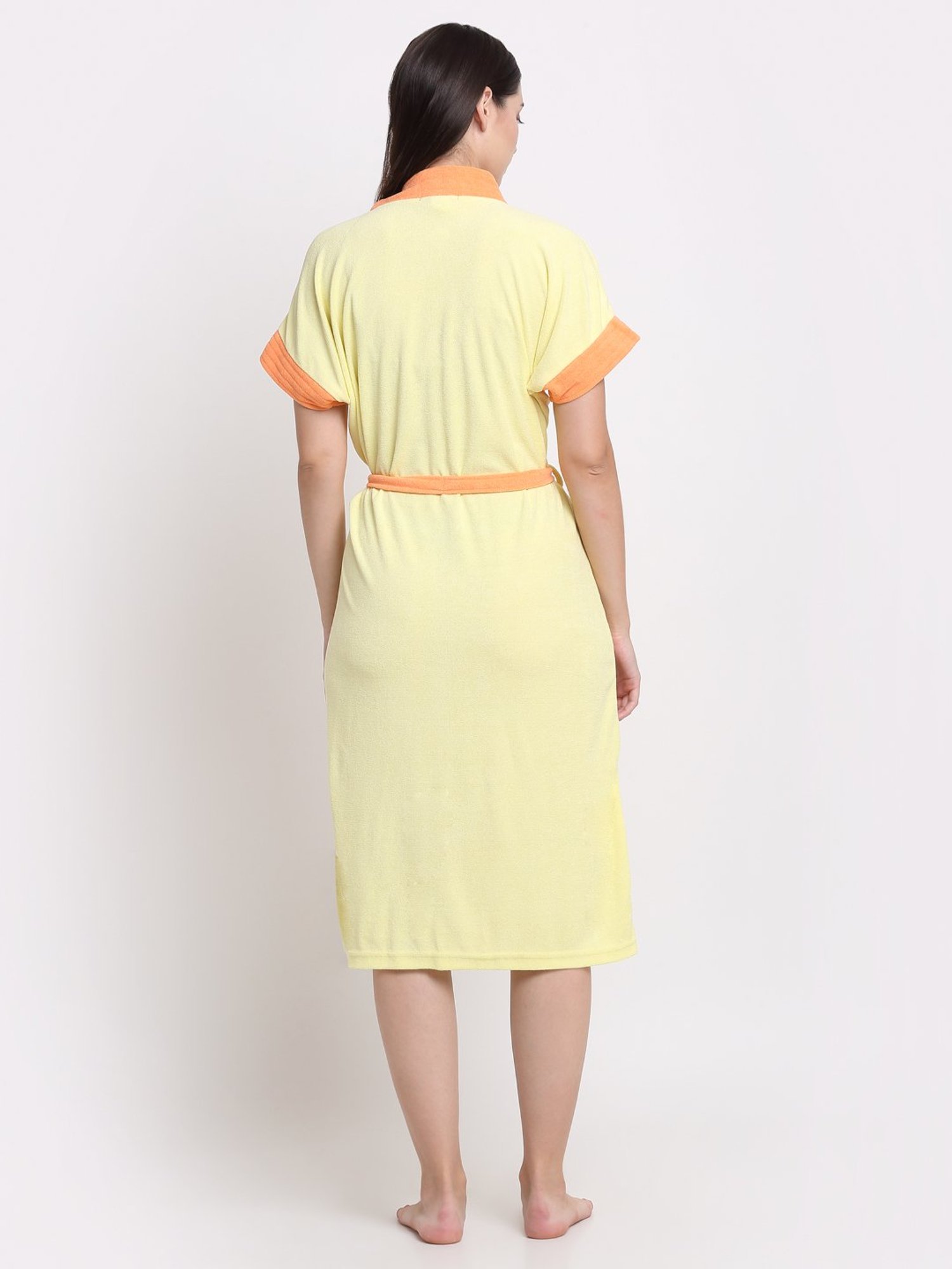 Creeva Everyday Lemon & Orange 225 GSM Micro Terry Bathrobe with Front Pocket & Kimono Collar