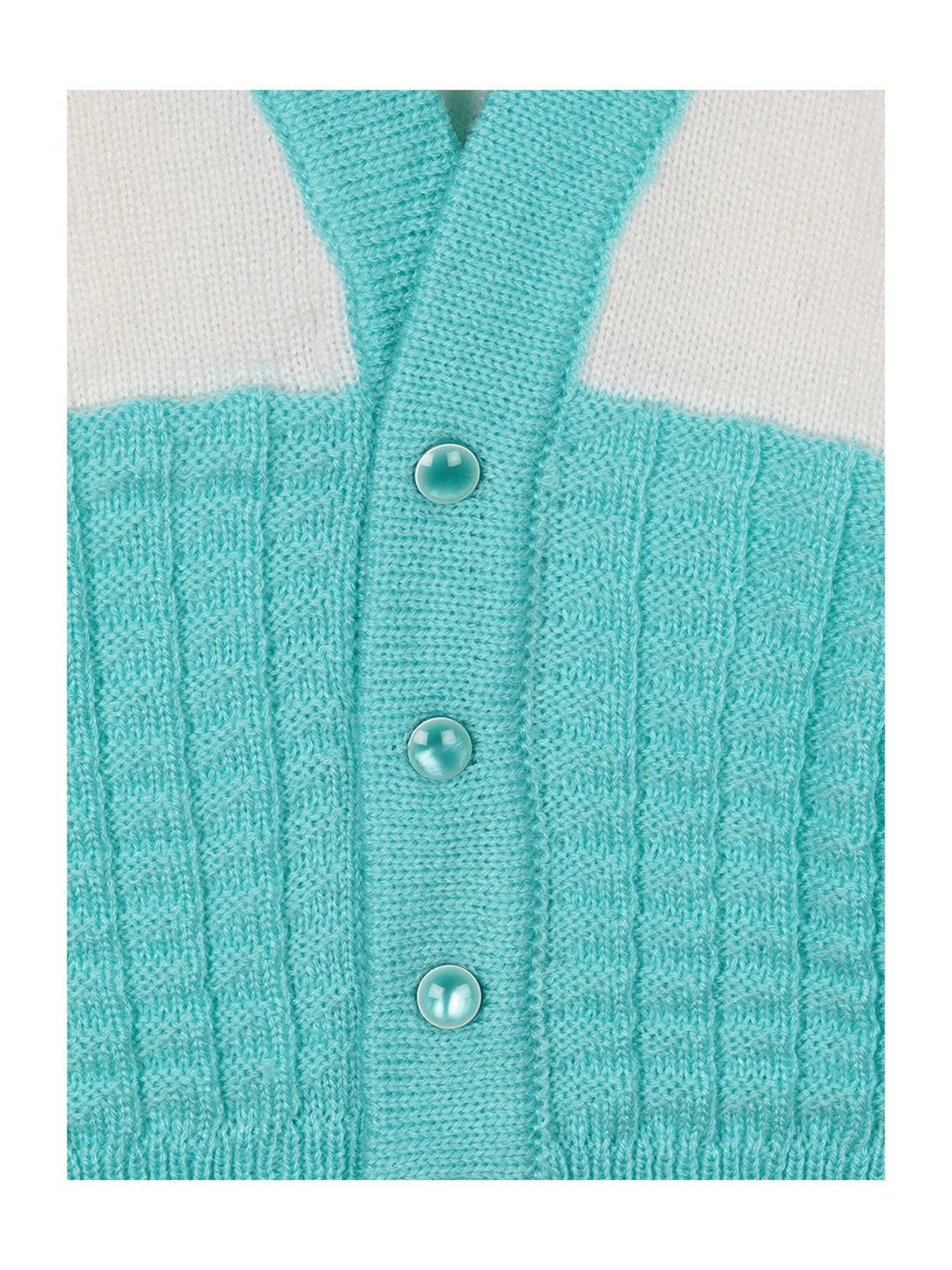 Little Angels Kids Green & White Textured Pattern Full Sleeves Sweater Set