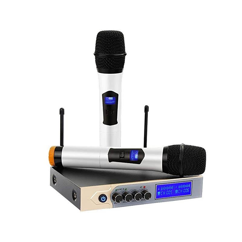 Bluetooth Wireless Microphone UHF Dual Channel Karaoke Microphone System with LCD Display Handheld Microphone with Karaoke Mixer for Home Party Karaoke Meeting Outdoor Wedding