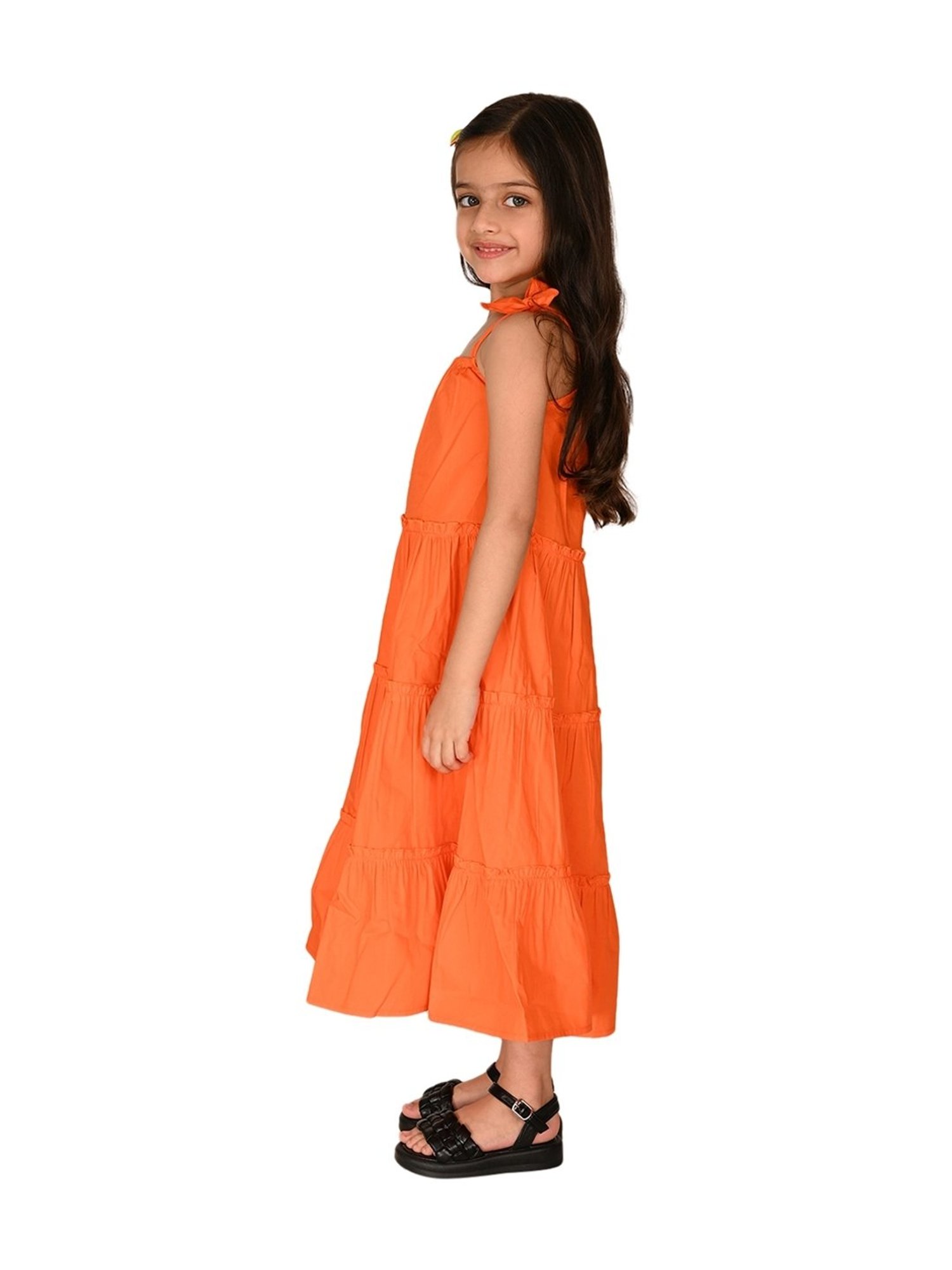 LilPicks Kids Orange Cotton Regular Fit Dress