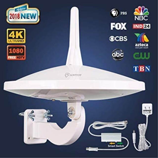 antop new generation outdoor tv antenna 720 dual-omni reception ufo clean design 65 miles, exclusive smartpass amplifier delive