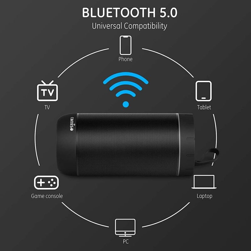 COMISO Bluetooth Speaker Waterproof IPX7 (Upgrade) 25W Wireless Portable Loud Surround Sound Strong Bass Stereo Pairing 36 Hours Playtime, Bluetooth 5.0 Built in Mic for Calls Office Black