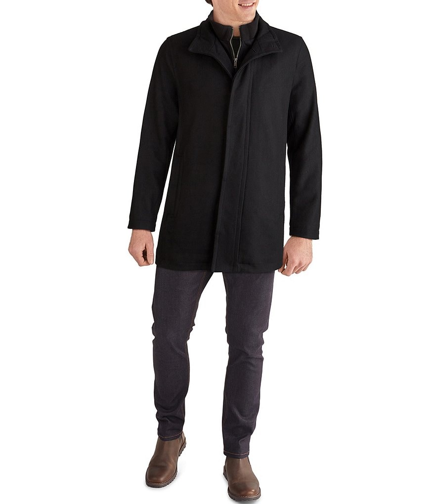 Cole Haan Stand-Collar Attached-Bib Wool Car Coat