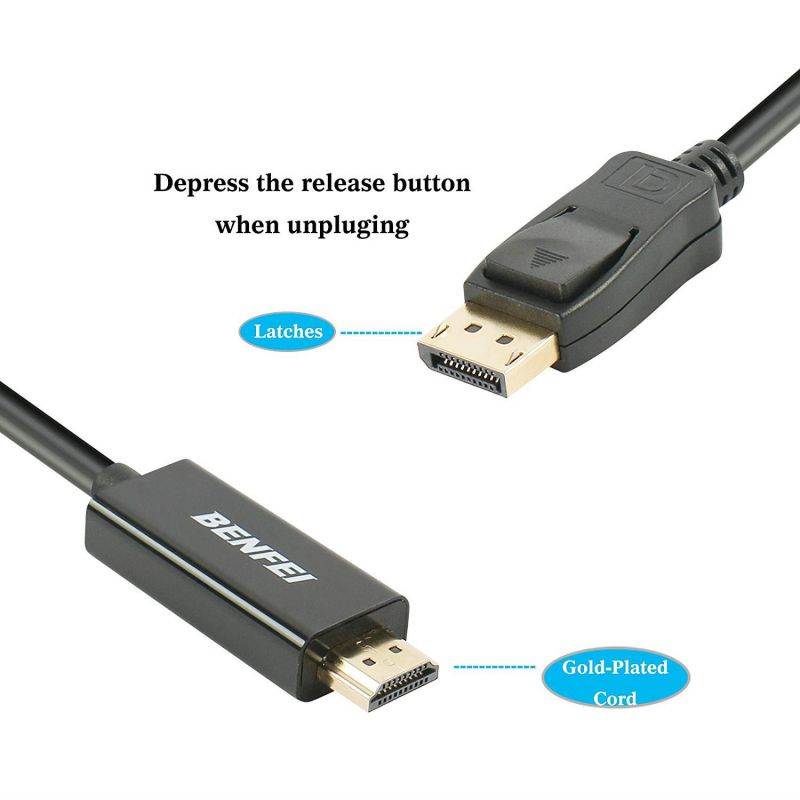 BENFEI DisplayPort to HDMI MALE cord 6 Feet Black Cable MALE to MALE for DisplayPort Enabled Computer and Laptops(Lenovo, Dell, HP, ASUS and other brand)