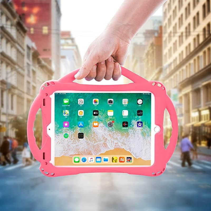 Kids Case for New iPad 20172018 97 inch Case Shockproof Silicone Handle Stand Case CoverTempered Glass Screen Protector For Apple iPad 6th5th Generation and iPad AirPink