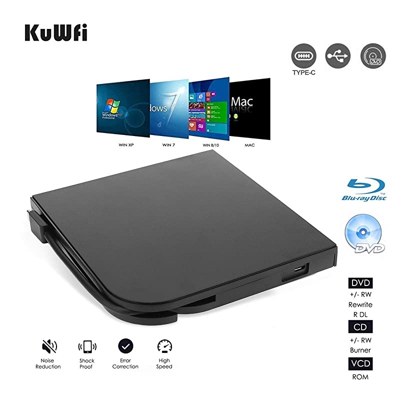 External Blu Ray DVD Drive  Player for Laptop USB30 TypeA amp TypeC Dual interfaces Portable Slim Automatic SlotLoading CDDVDRAM Superdrive Burner with High Speed Data for PC Windows Mac OS