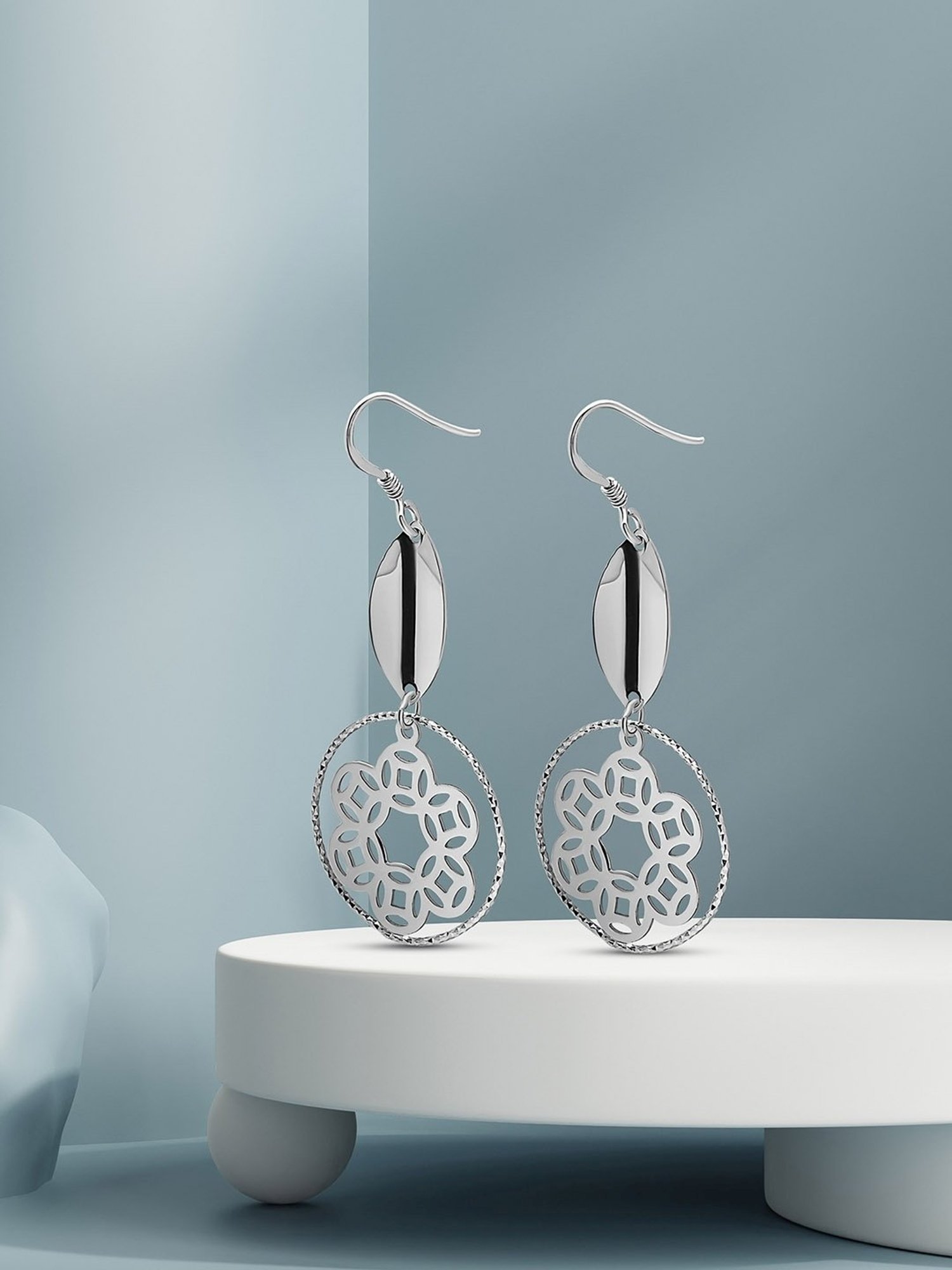 Silberry 92.5 Sterling Silver Floral Art Earrings for Women