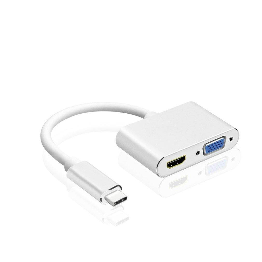 2-in-1 Type-c Hub Aluminium Case USB3.1 Type-C to HDMI VGA Adapter for MacBook