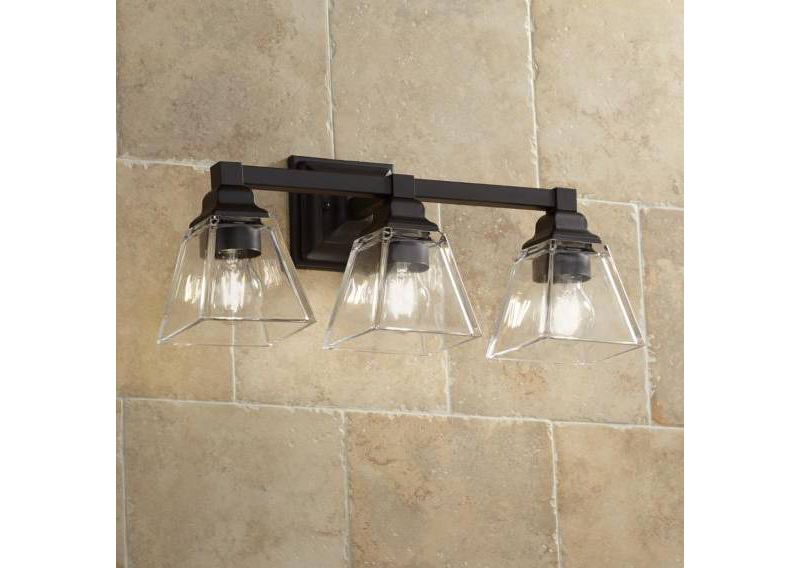 Regency Hill Wall Light Bronze Hardwired 20" Wide Fixture Clear Glass Shades for Bathroom Vanity Mirror