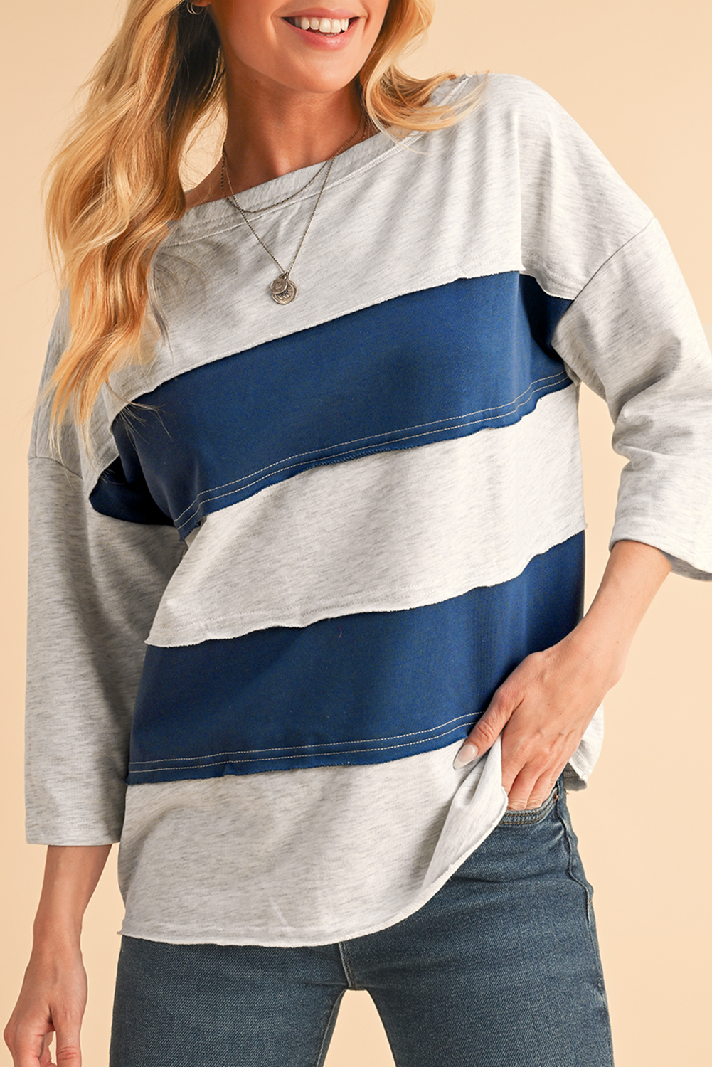 Khaki Plain Drop Shoulder Ribbed Trim Oversized Sweatshirt