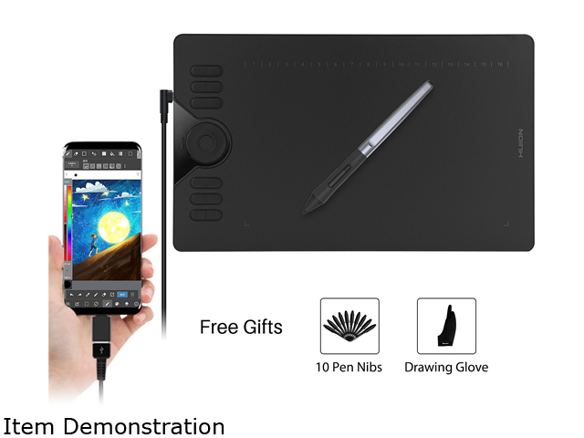 Huion HS610 Graphics Drawing Tablet with Touch Ring and 28 Express Keys, Battery-Free Stylus, 8192 Pressure Sensitivity, Compatible with Mac, PC or Android Mobile
