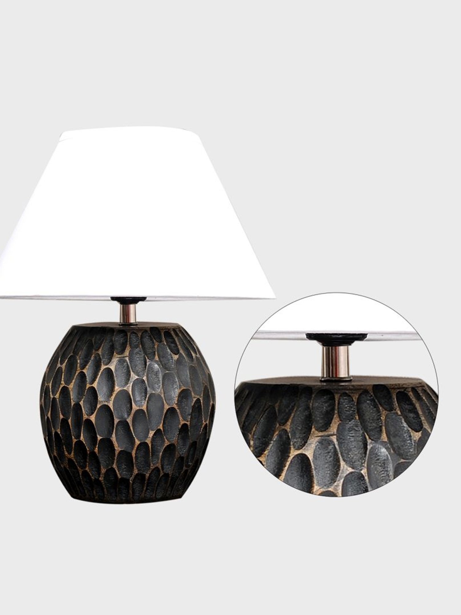 Kapoor Lamp Shades Black & White Wood Aida Mini Carved Table Lamp