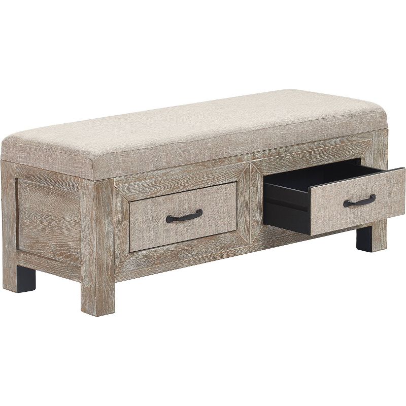 Cottage Upholstered Storage Bench Weathered Ash - ClickDecor