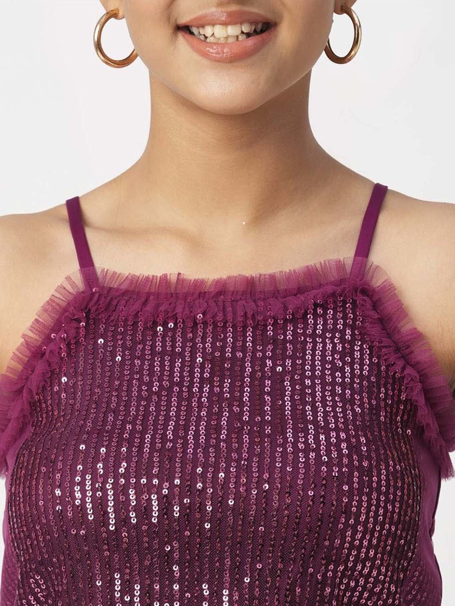 Lil Drama Kids Maroon Embellished Top Set