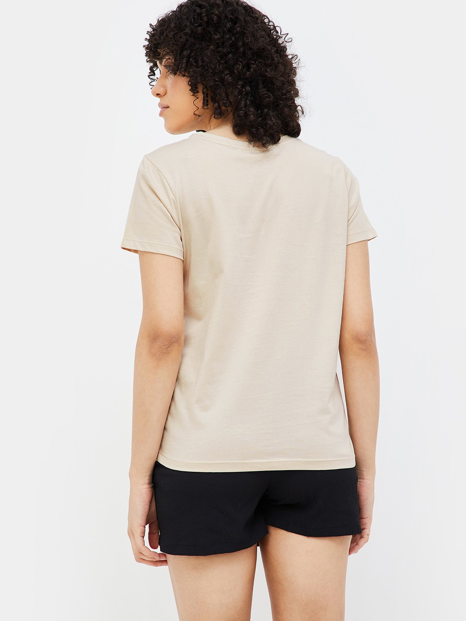 Ginger by Lifestyle Beige Graphic Print T-Shirt