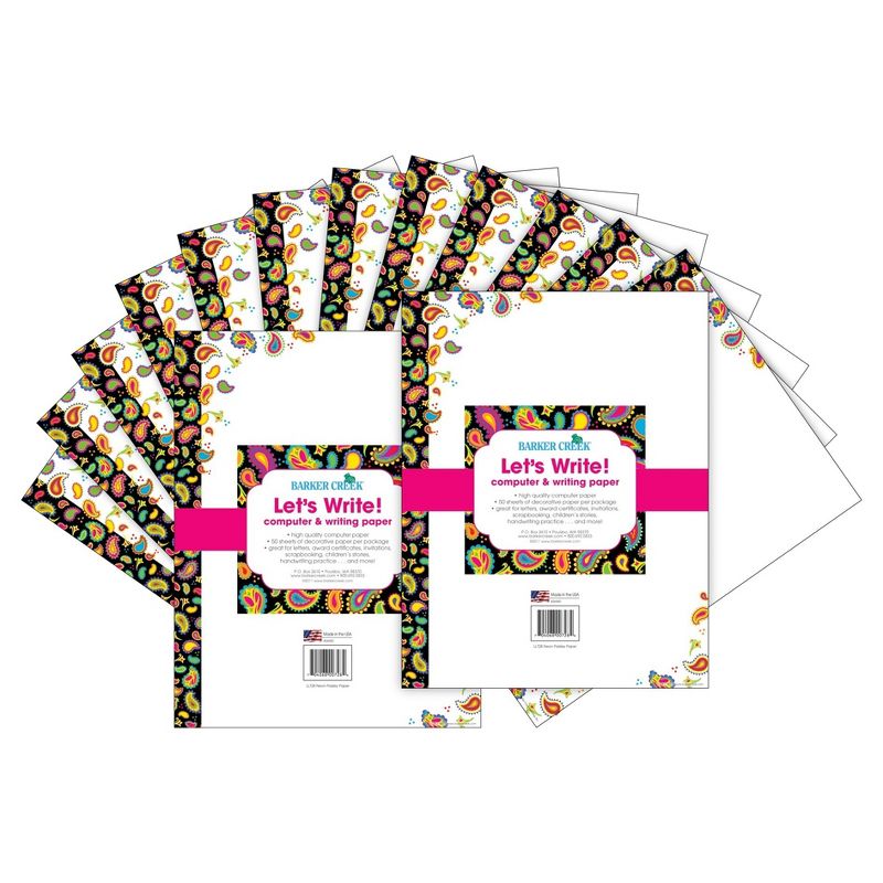 Barker Creek 2pk Printer Paper 100ct - Neon Paisley