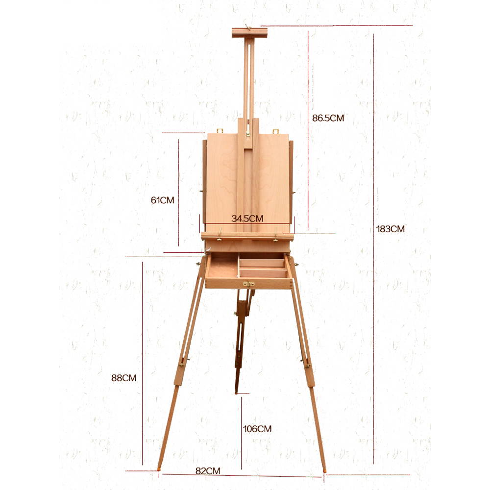 Premium Red Beech Portable Sketch Box Oil Painting Easel with Palette 50*34.5*150cm Wood Color