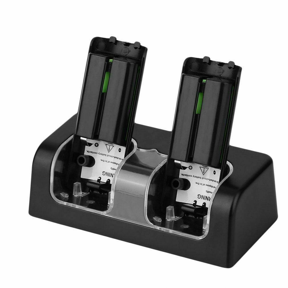 Dual Charger Charging Dock Station with 2 Battery For Wii / Wii U Remote Black