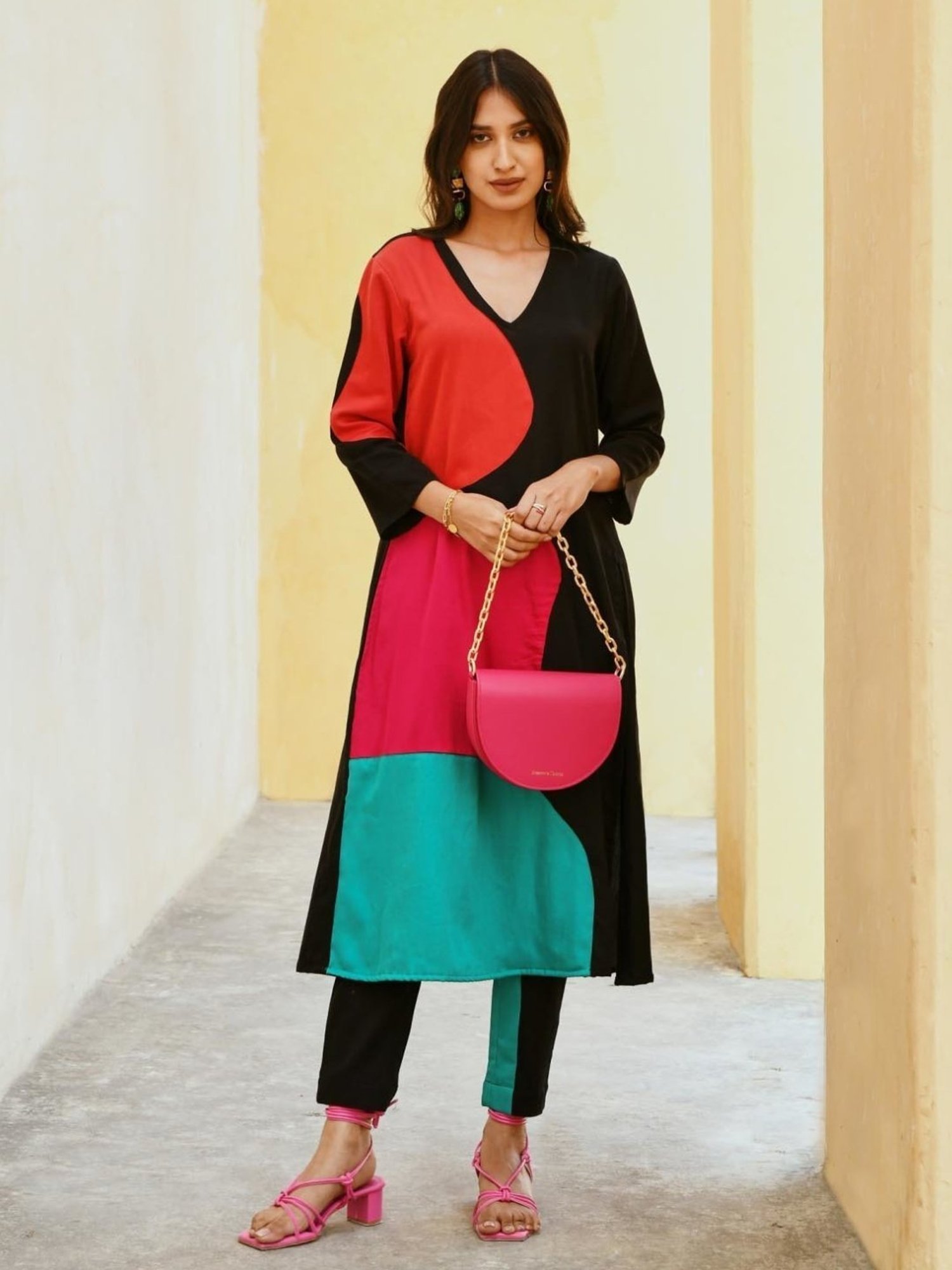 Gulaal Black Valentino Fusion Patchwork Kurta with Pant