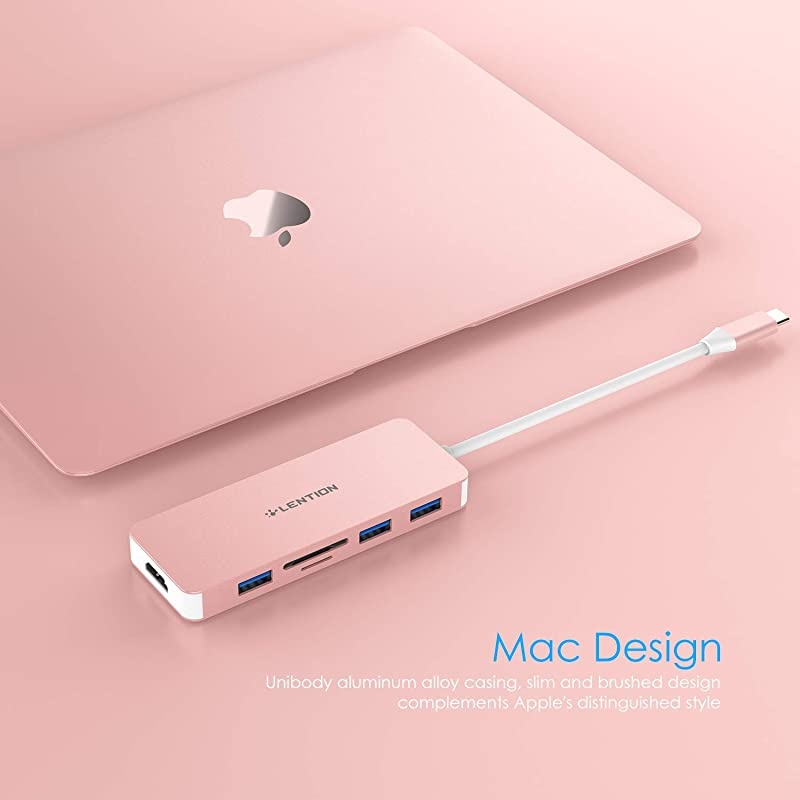 USB C Hub with 4K HDMI, 3 USB 3.0, SD/Micro SD Card Reader Compatible 2020-2016 MacBook Pro 13/15/16, New Mac Air/Surface, Chromebook, Multi-Port Adapter (CB-C18, Rose Gold)