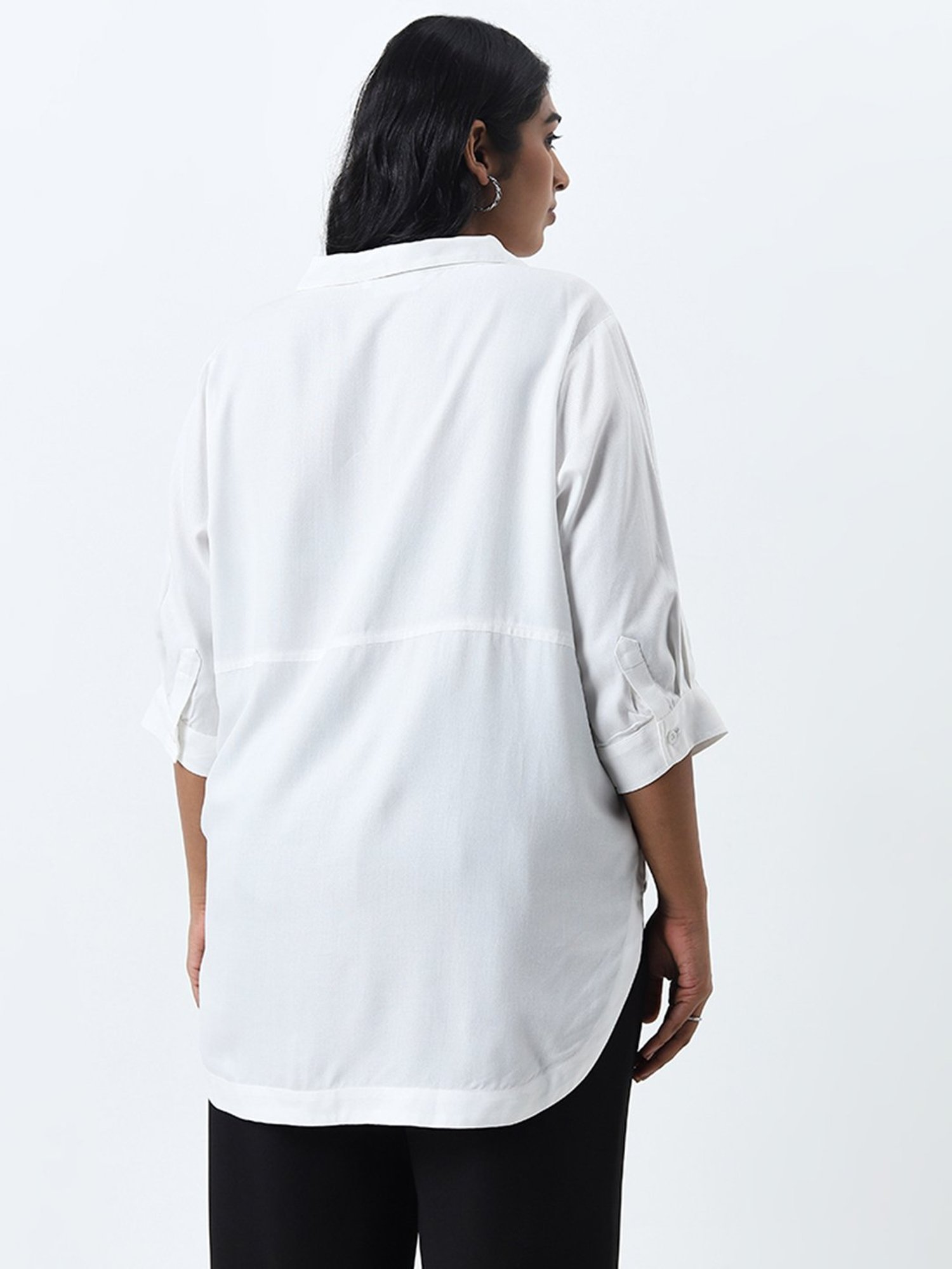 Gia by Westside White Floral Printed High-Low Blouse