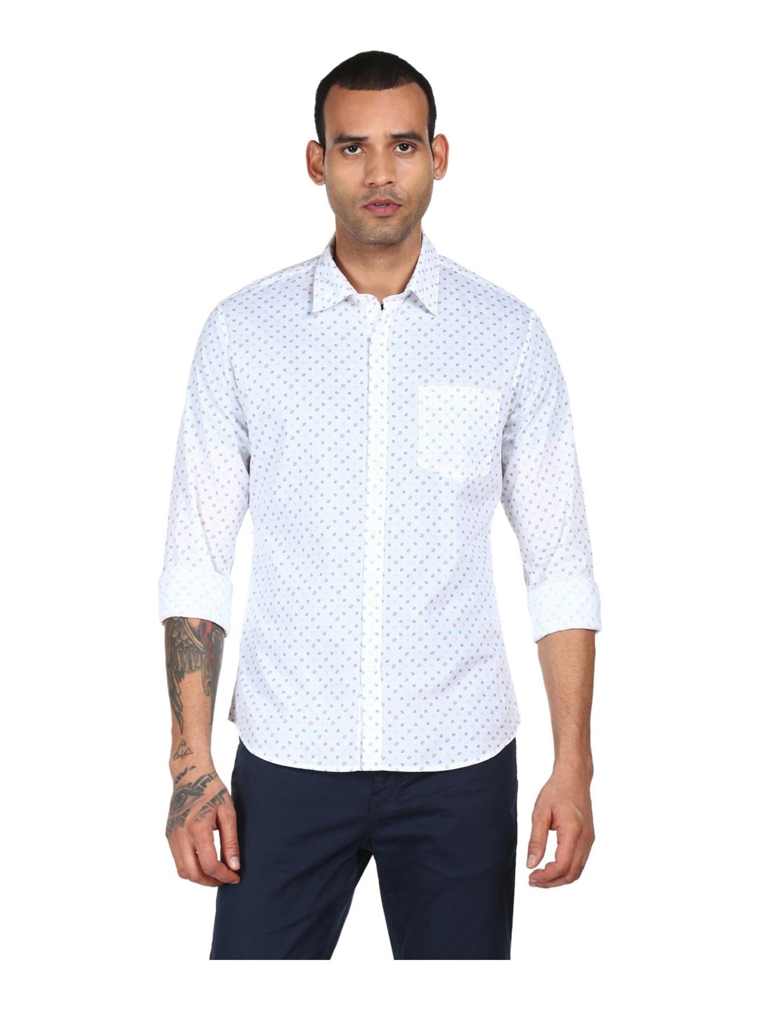 AD by Arvind White Cotton Regular Fit Printed Shirt