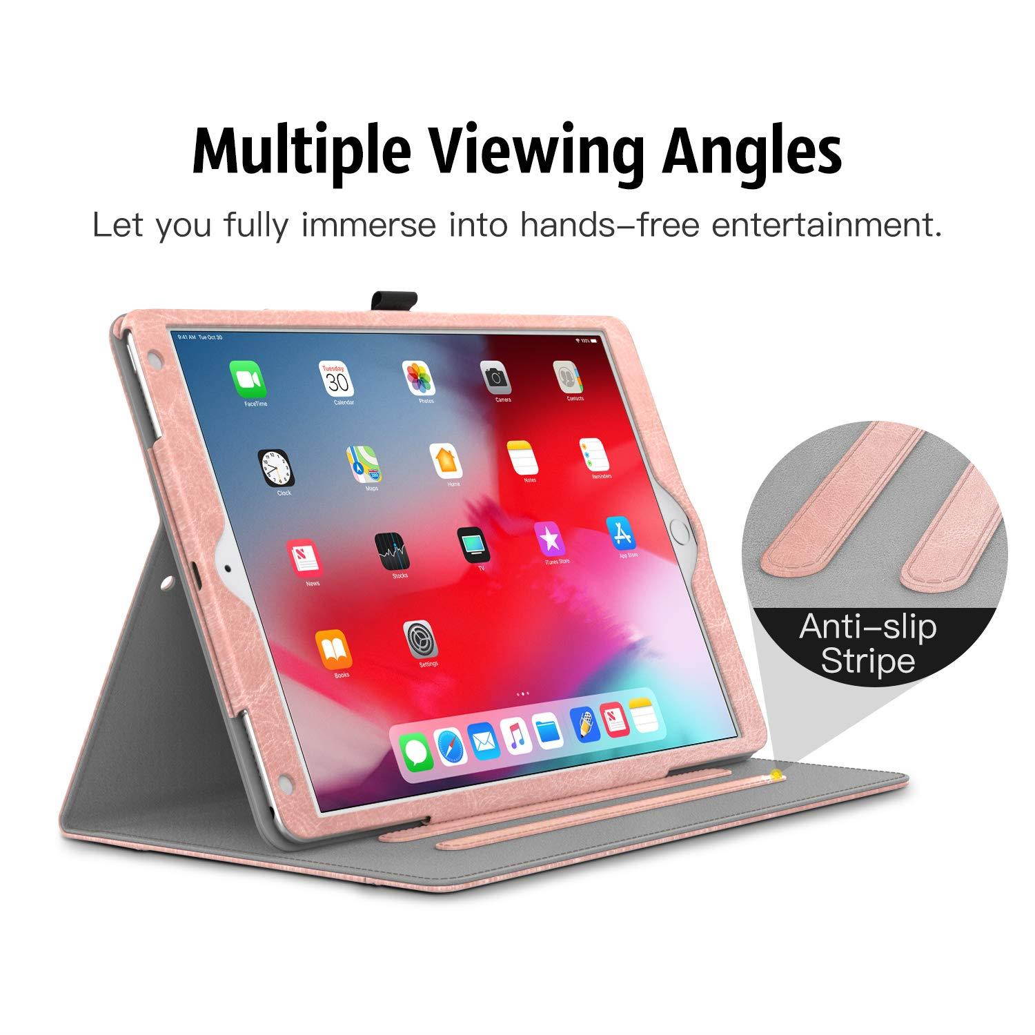 MoKo Case Fit New iPad Air (3rd Generation) 10.5" 2019/iPad Pro 10.5 2017 - Slim Folding Stand Folio Cover Case with Auto Wake/Sleep and Document Card Slots, Multiple Viewing Angles - Rose Gold