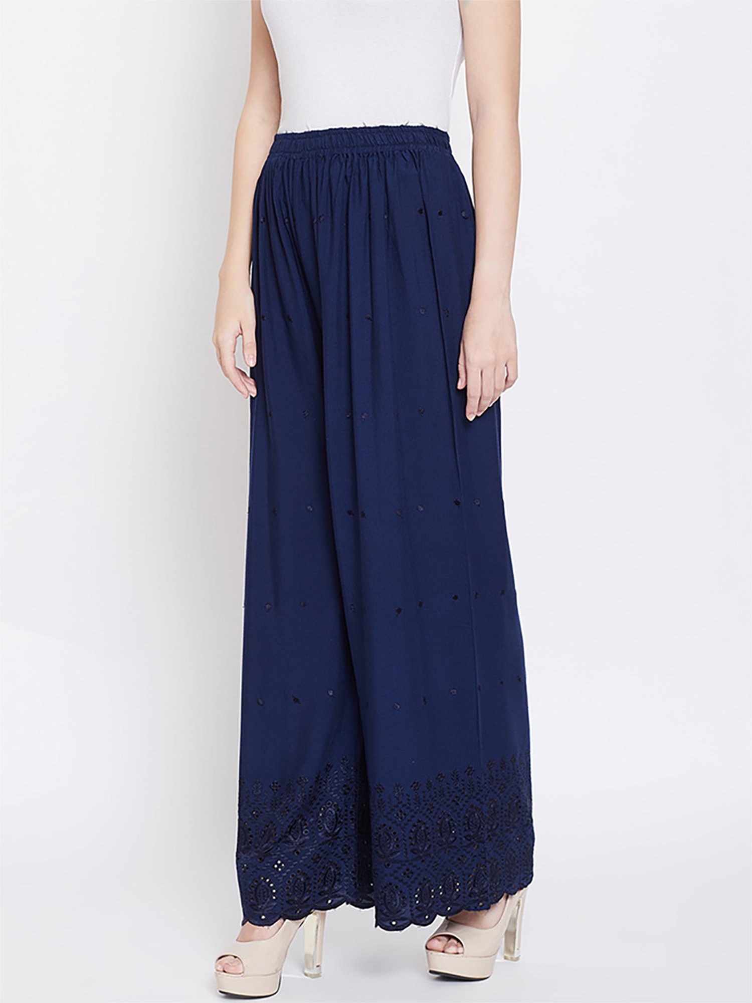 Castle Navy Embroidered Palazzos